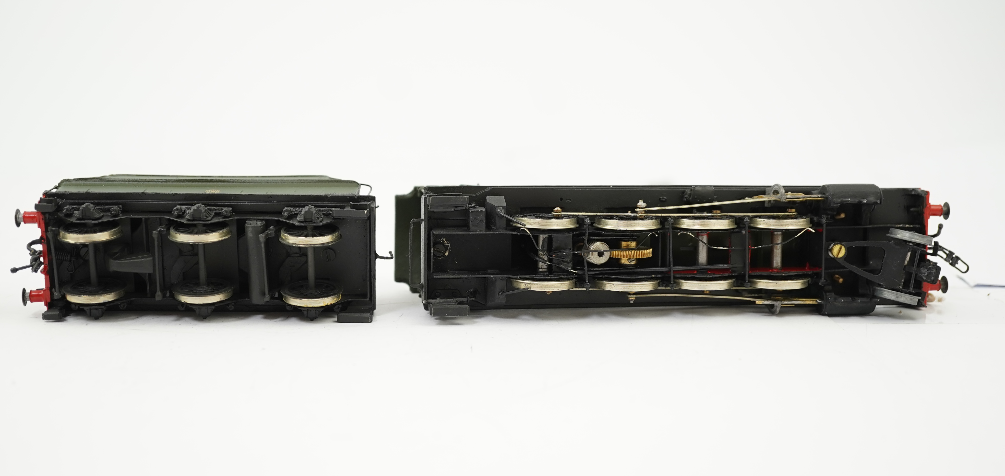 Three 00 gauge brass and white metal kit built GWR tender locomotives; a 2884 class 2-8-0, 2884, together with an 33xx class 4-4-0, 3454, and a War Dept. 2-8-0, 3012, all constructed, painted and lined to a high standard